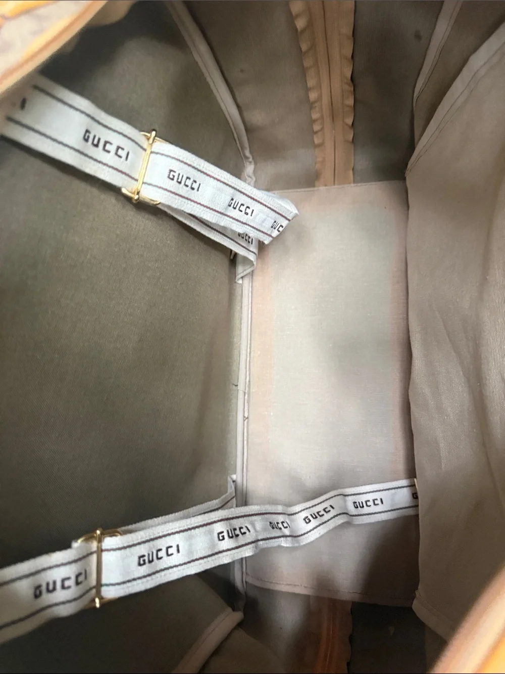 Gucci Monogram Travel Bag with Sherry Line and Tan Leather